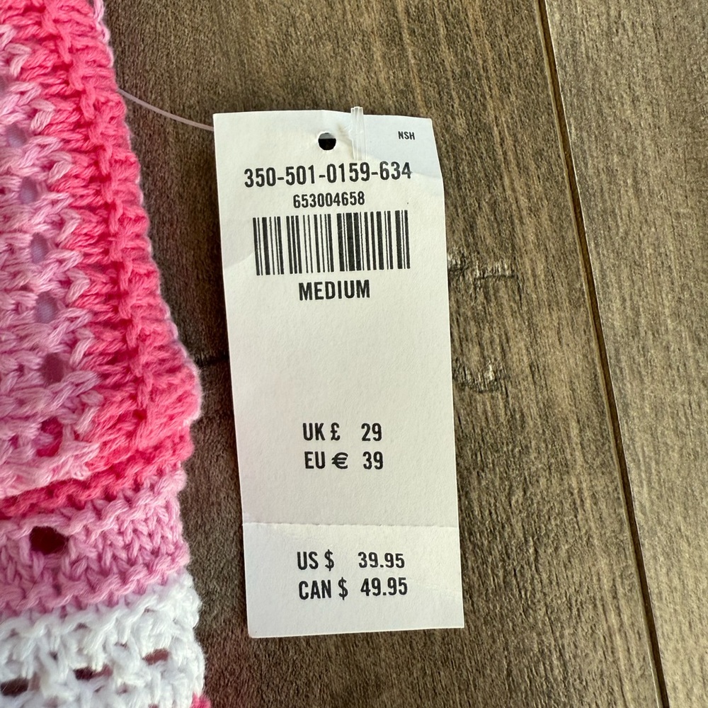 NEW Hollister Crochet Crop Top Bralette‎ Medium Halter Tie Neck Pink Lined - Picture 2 of 6